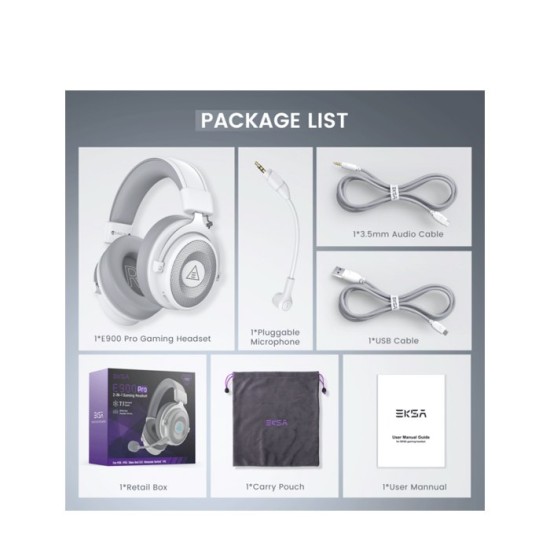 EKSA E900 Pro Noise Cancelling 7.1 Surround Sound Gaming Headset White
